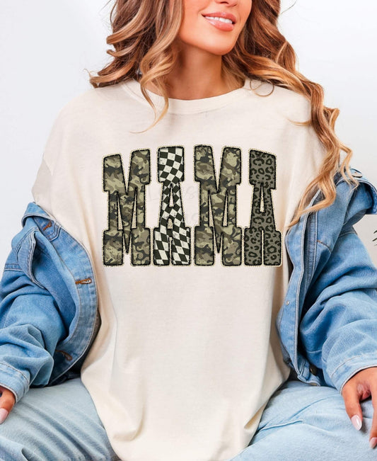 MAMA- Camo & Checkered Short Sleeve Tee